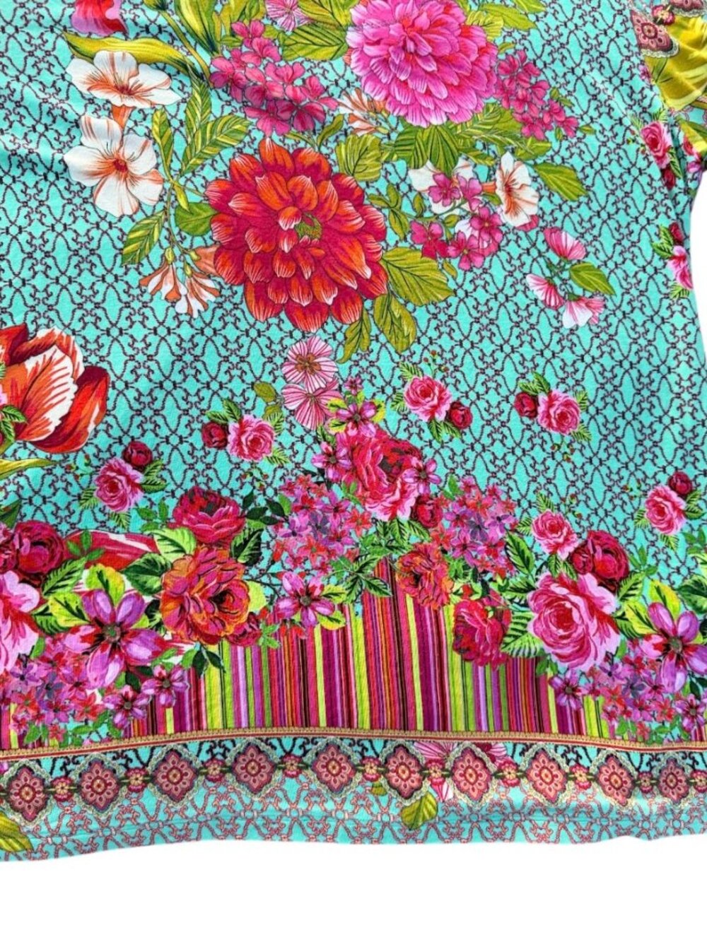 Johnny Was Floral Bamboo V-Neck Bohemian Jersey Top | Women’s Size L - Picture 10 of 13